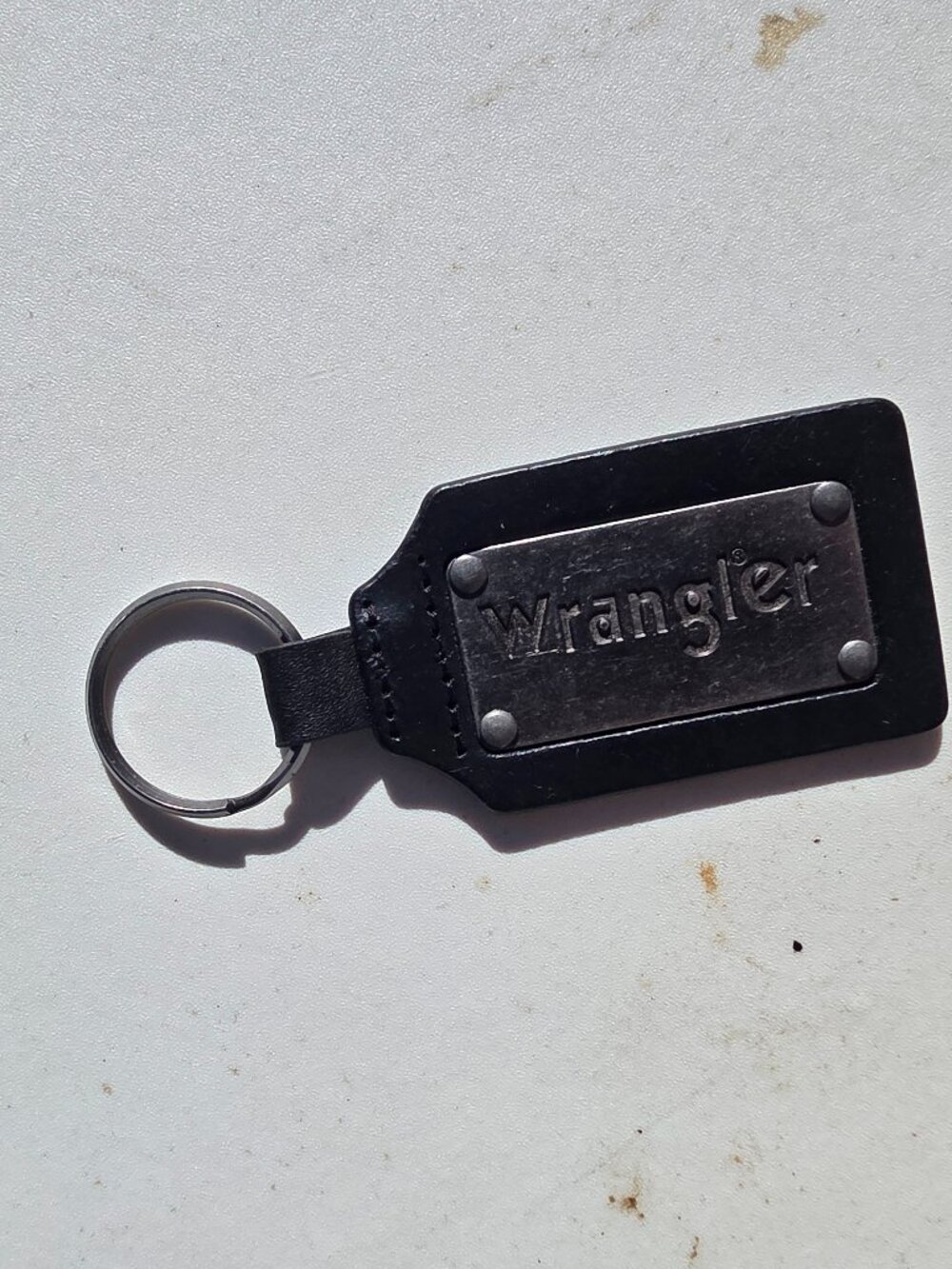 Wrangler Black Leather Key Fob Keychain Embossed Logo